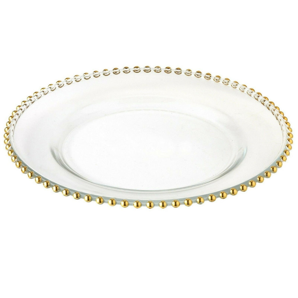 Round Charger Plate - Clear with Gold Beads x 6