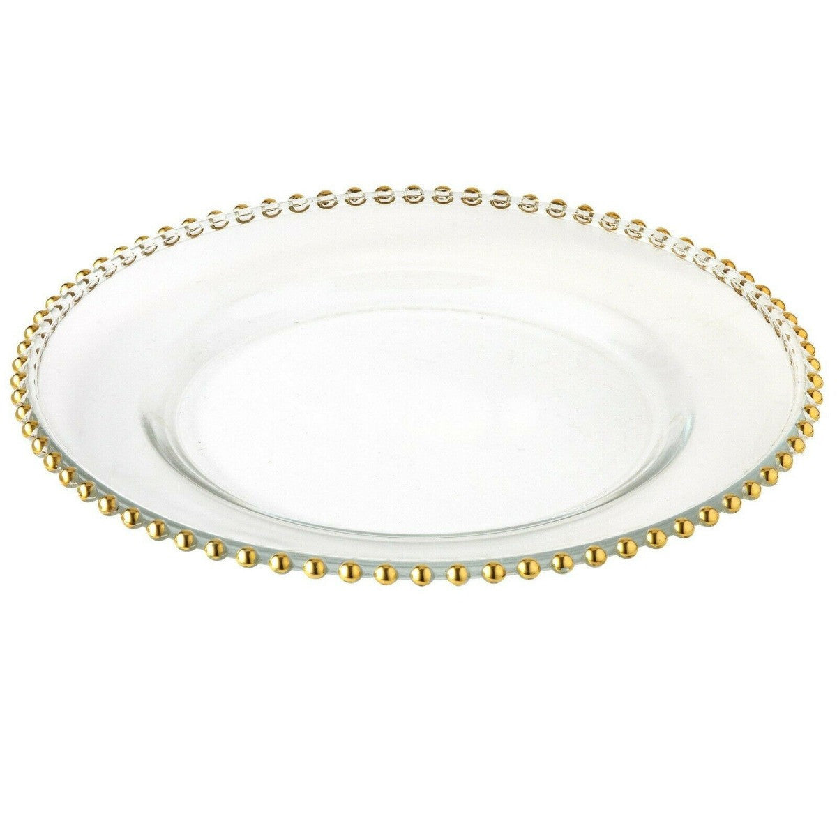 Round Charger Plate - Clear with Gold Beads x 6