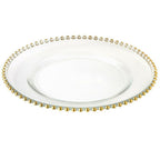 Round Charger Plate - Clear with Gold Beads x 6