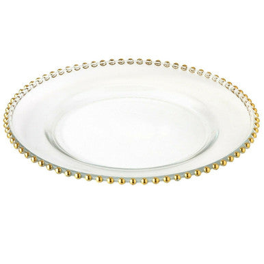 Round Charger Plate - Clear with Gold Beads x 6