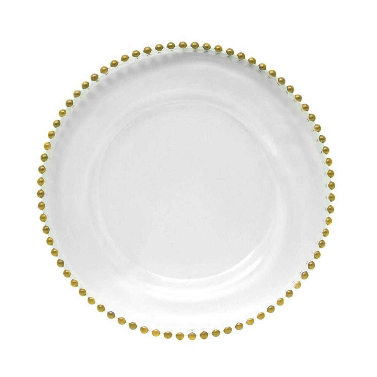 13" Round Charger Plate - Clear with Gold Beads