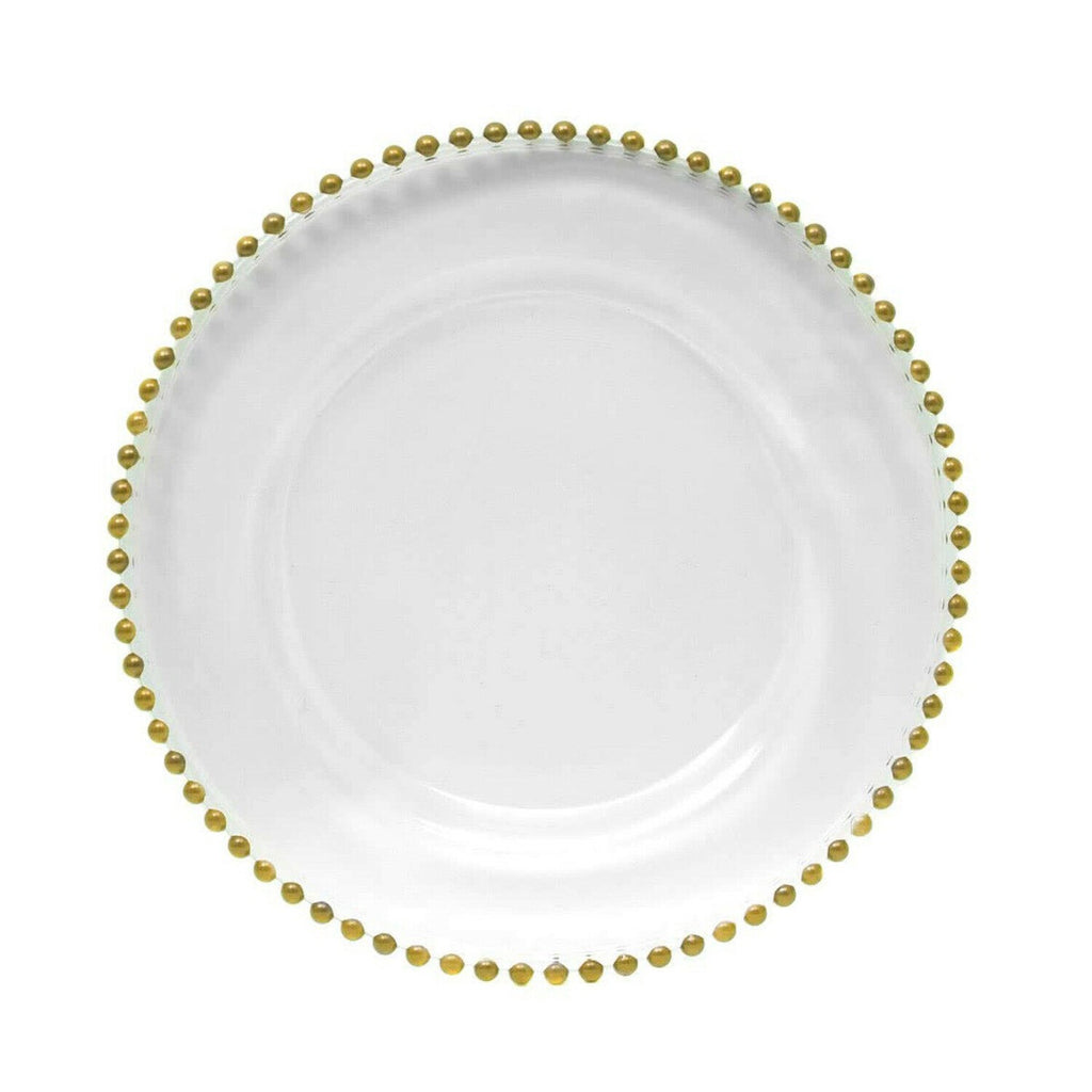 13" Round Charger Plate - Clear with Gold Beads