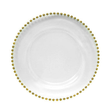 13" Round Charger Plate - Clear with Gold Beads