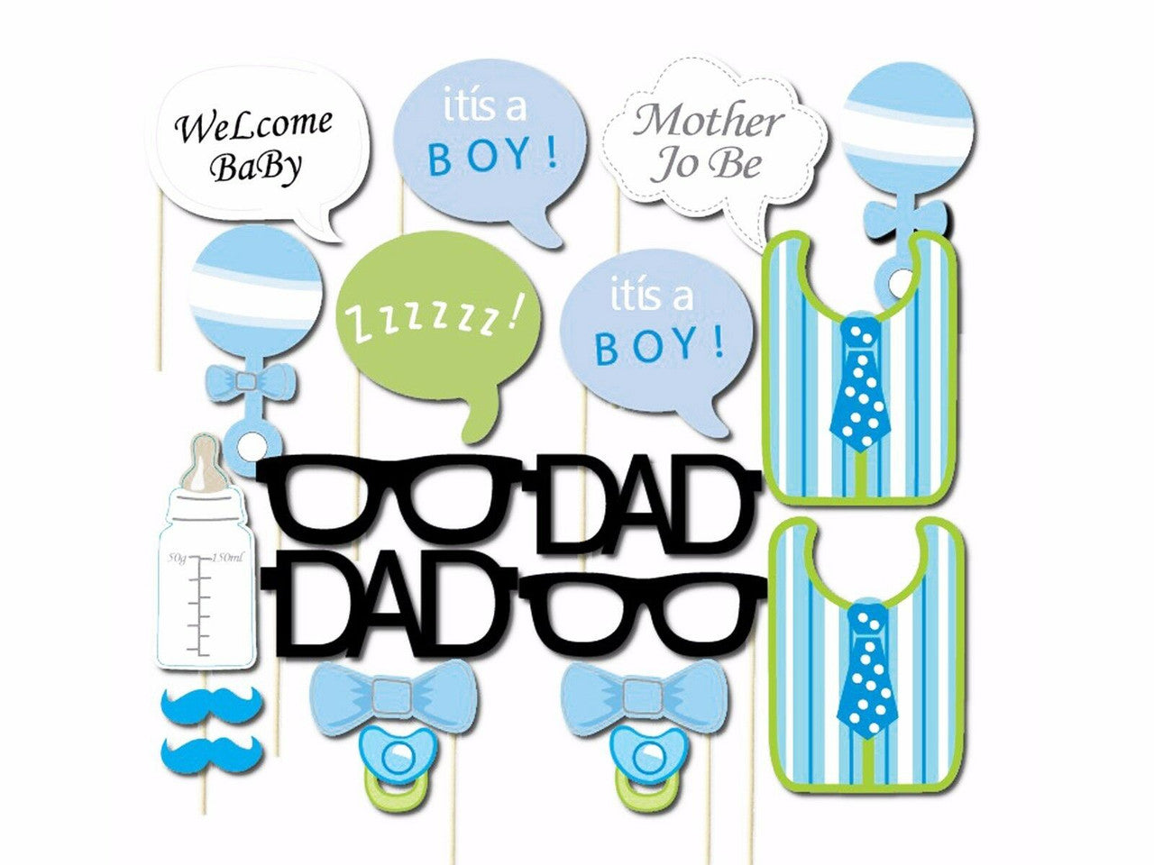 20pc Boy Baby Shower Photo Booth Cardboard Party Props