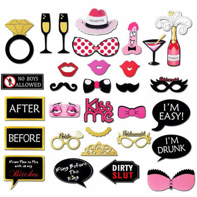 30pc Naughty Hen Party Photo Booth Cardboard Party Props