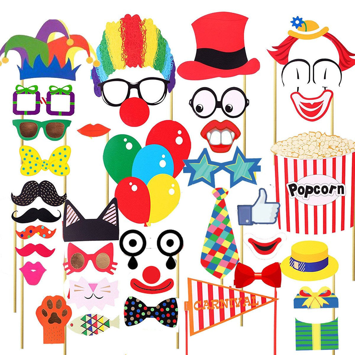 Circus Themed Photo Booth Cardboard Party Props - 36pc