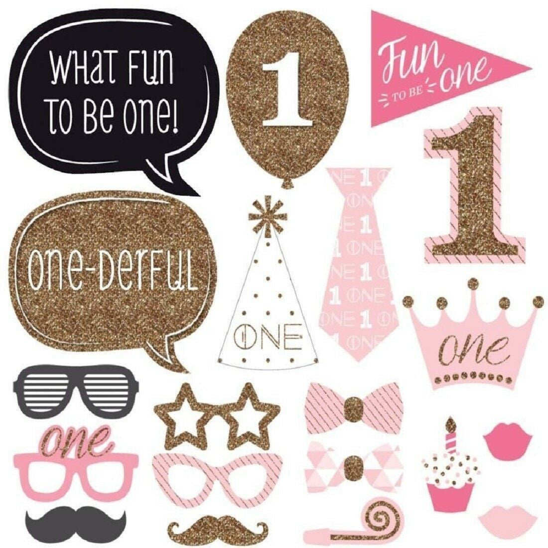 20pc 1st Birthday Photo Booth Cardboard Party Props