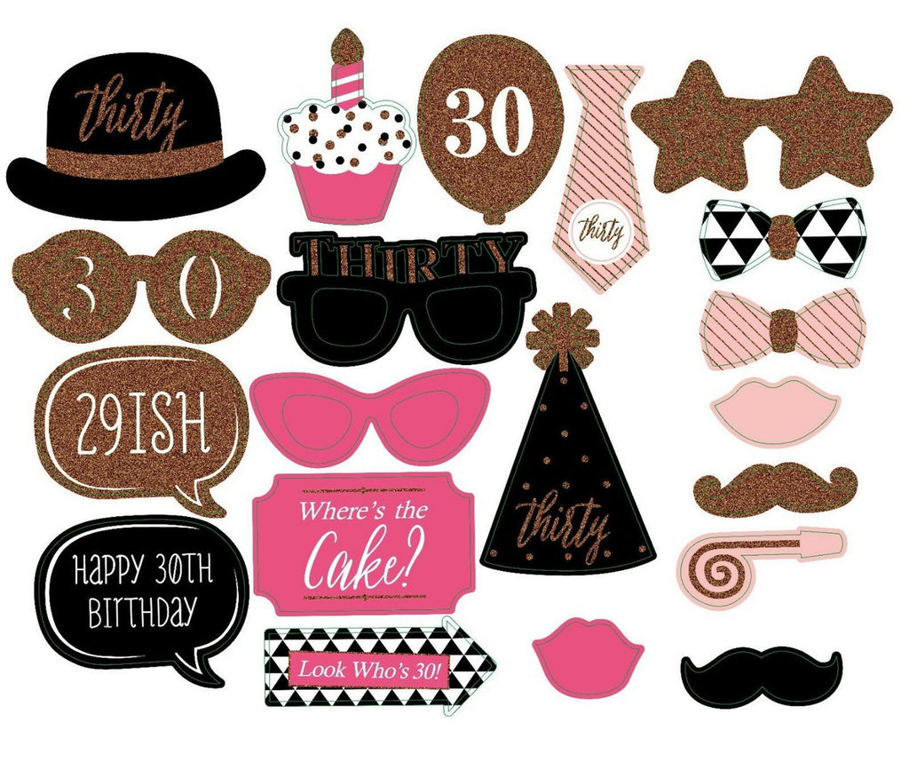 20pc 30th Birthday Photo Booth Cardboard Party Props
