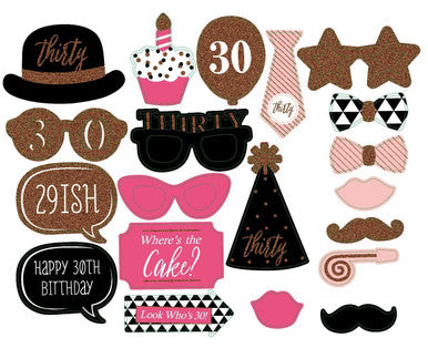20pc 30th Birthday Photo Booth Cardboard Party Props