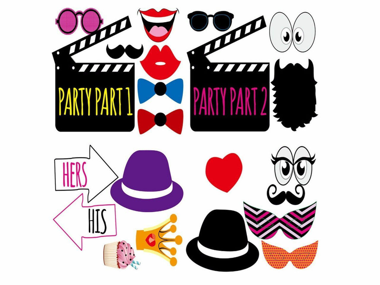 22pc Celebration Photo Booth Cardboard Party Props