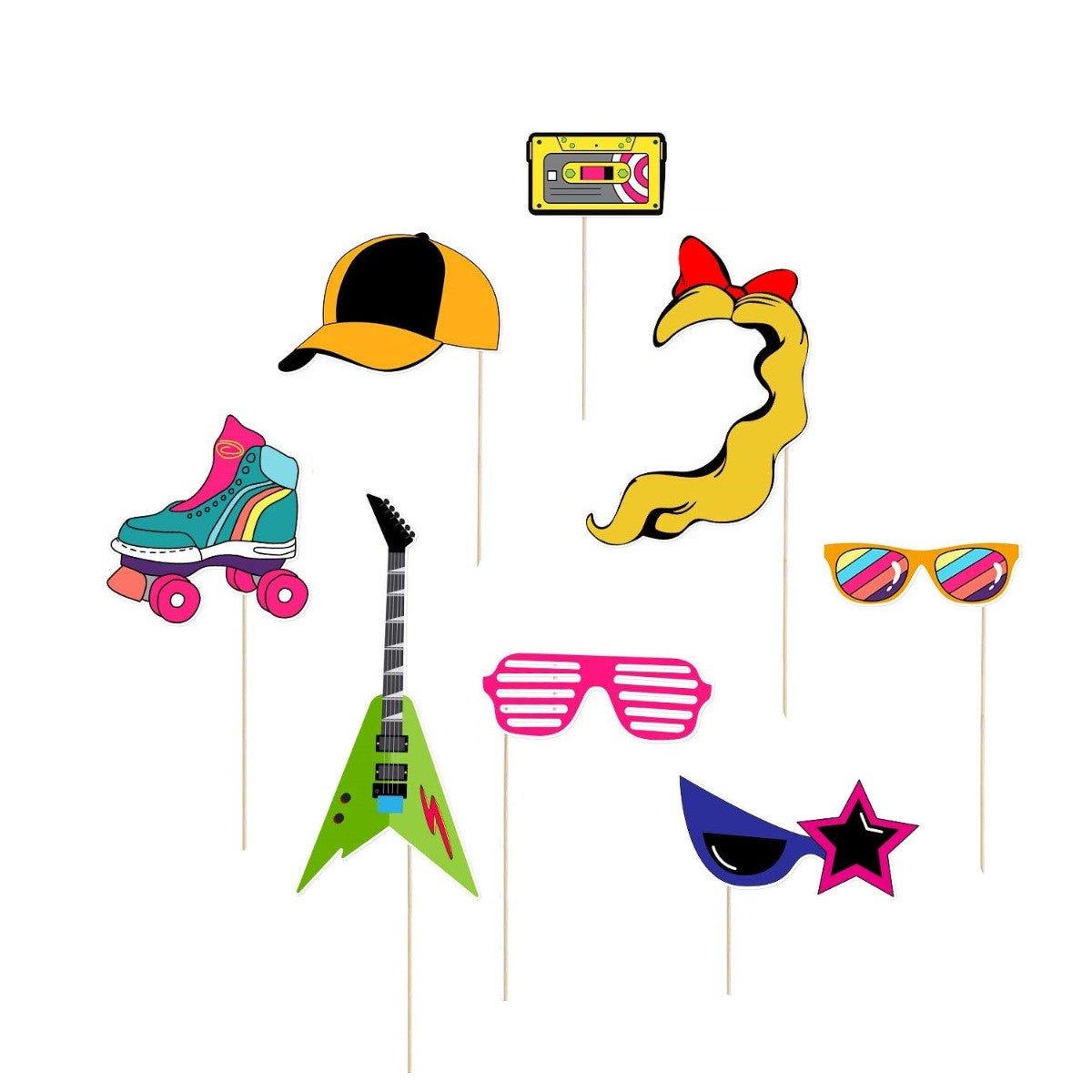 18pc 80's Style Pop Retro Photo Booth Cardboard Party Props