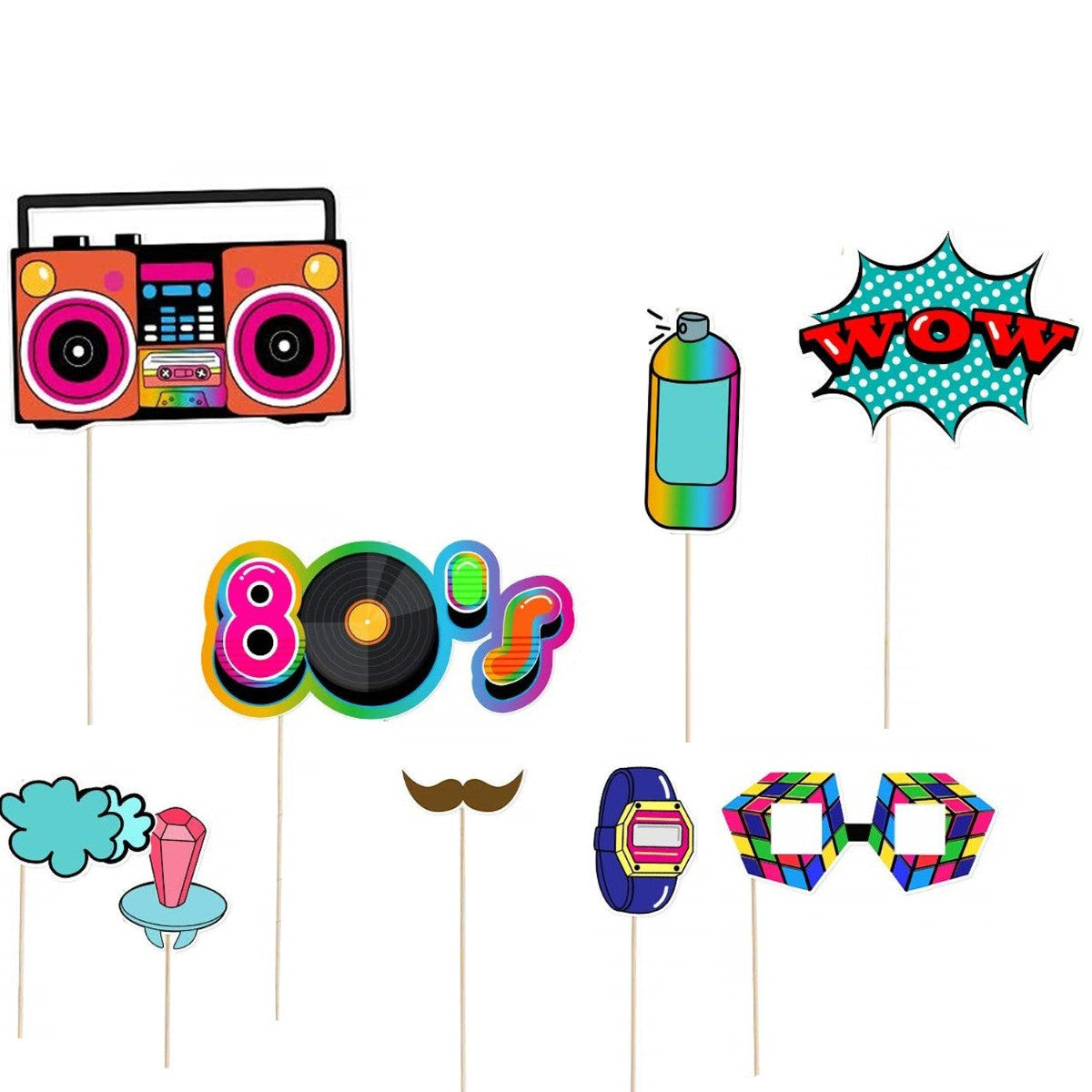 18pc 80's Style Pop Retro Photo Booth Cardboard Party Props