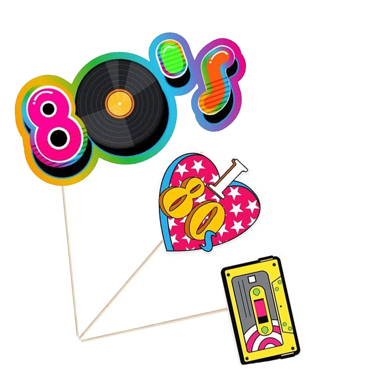 18pc 80's Style Pop Retro Photo Booth Cardboard Party Props