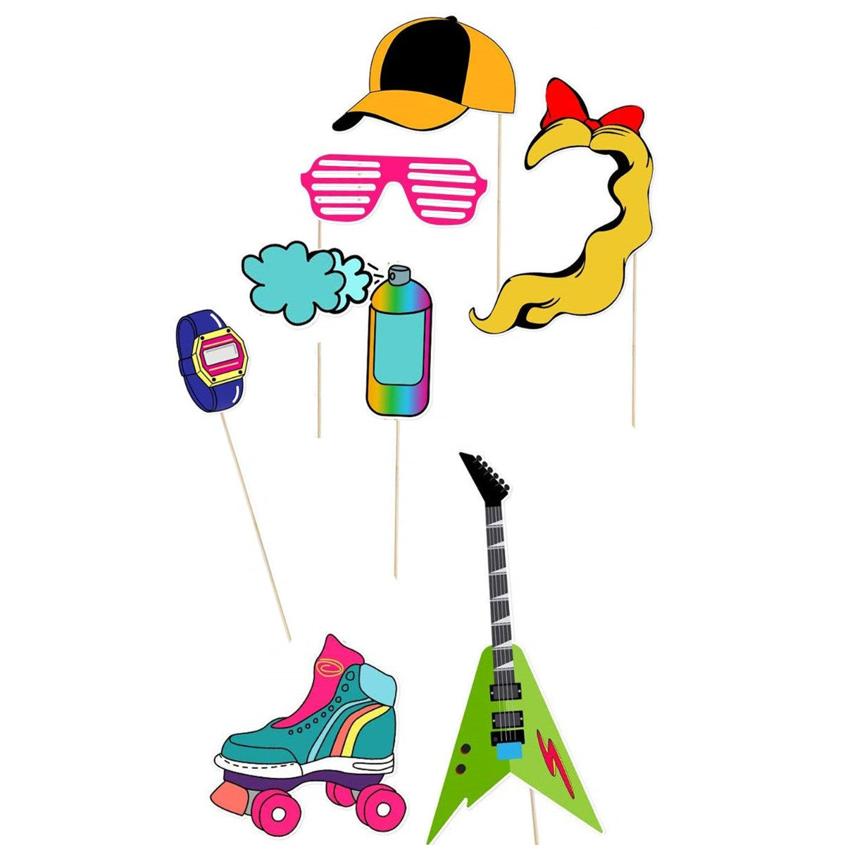 18pc 80's Style Pop Retro Photo Booth Cardboard Party Props