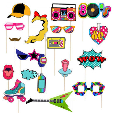 18pc 80's Style Pop Retro Photo Booth Cardboard Party Props