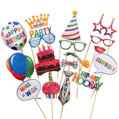 Happy Birthday Photo Booth Cardboard Party Props - 21pcs