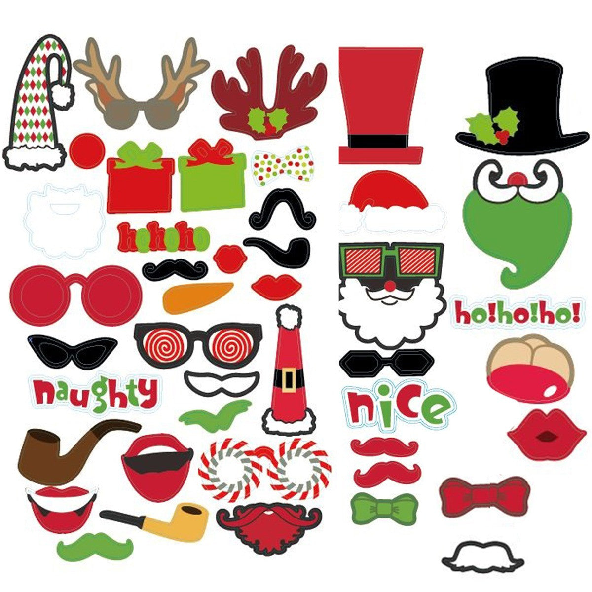 45pc Christmas Photo Booth Cardboard Party Props