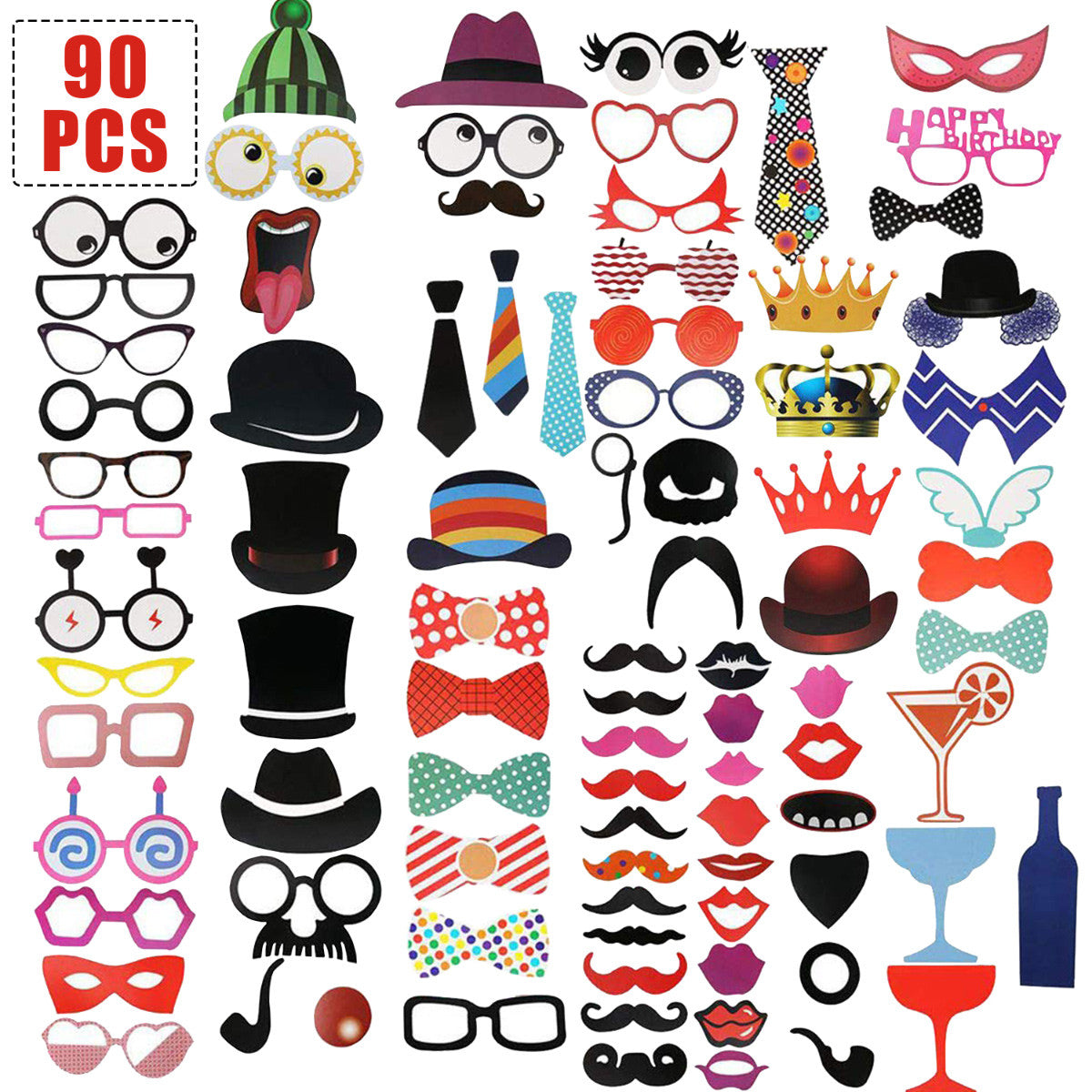 90pc Funny Photo Booth Cardboard Party Props