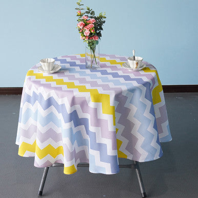 70" Round Premium Waterproof Polyester Tablecloth - Multicoloured Zig-Zag