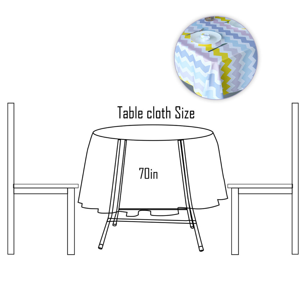 70" Round Premium Waterproof Polyester Tablecloth - Multicoloured Zig-Zag