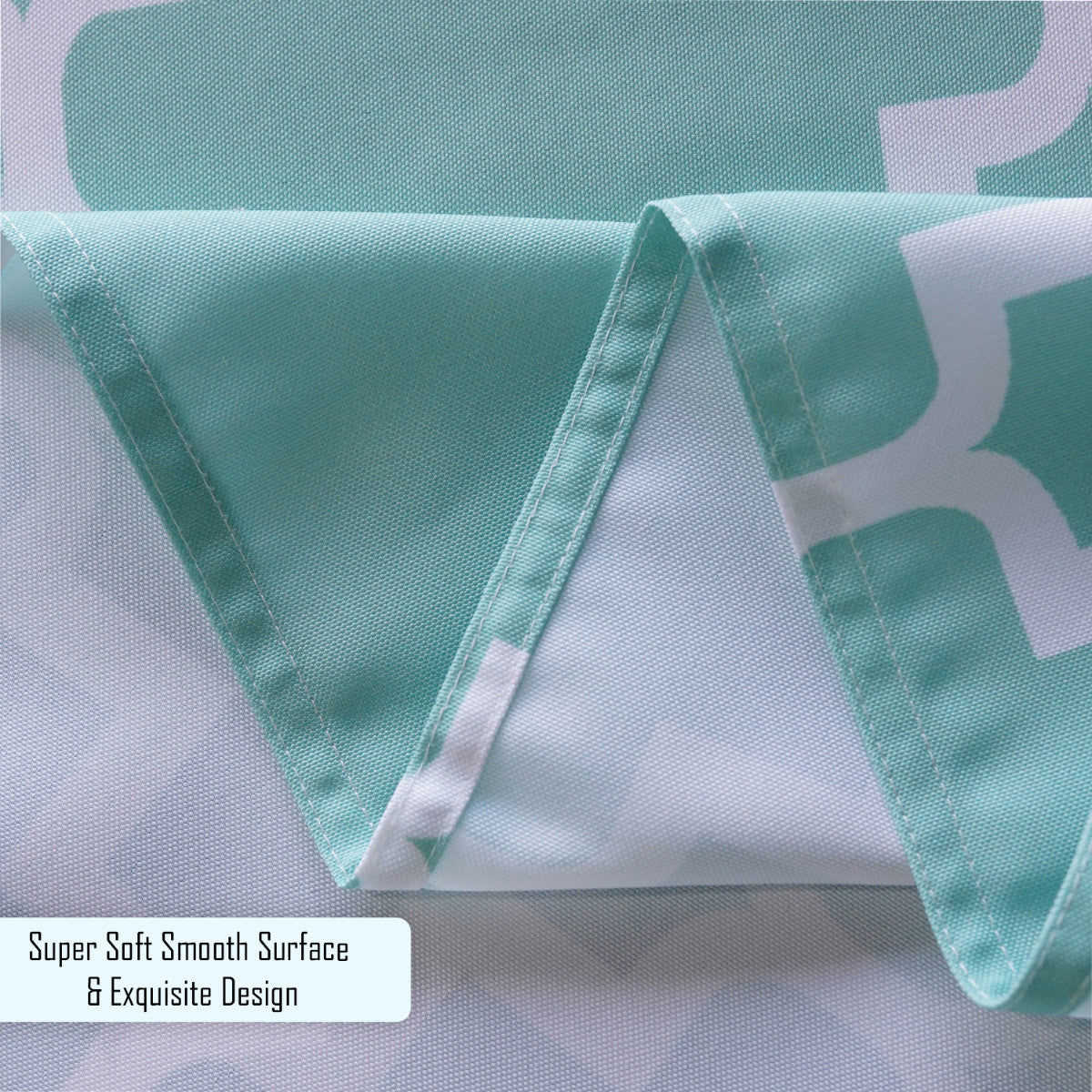 60" x 84" Rectangle Premium Waterproof Polyester Tablecloth - Turquoise with White Geometic Cross & Star Shapes