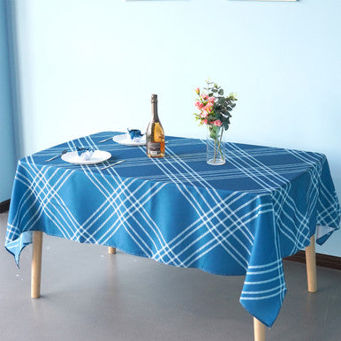 60" x 84" Rectangle Premium Waterproof Polyester Tablecloth - Blue Large Cross Stripes