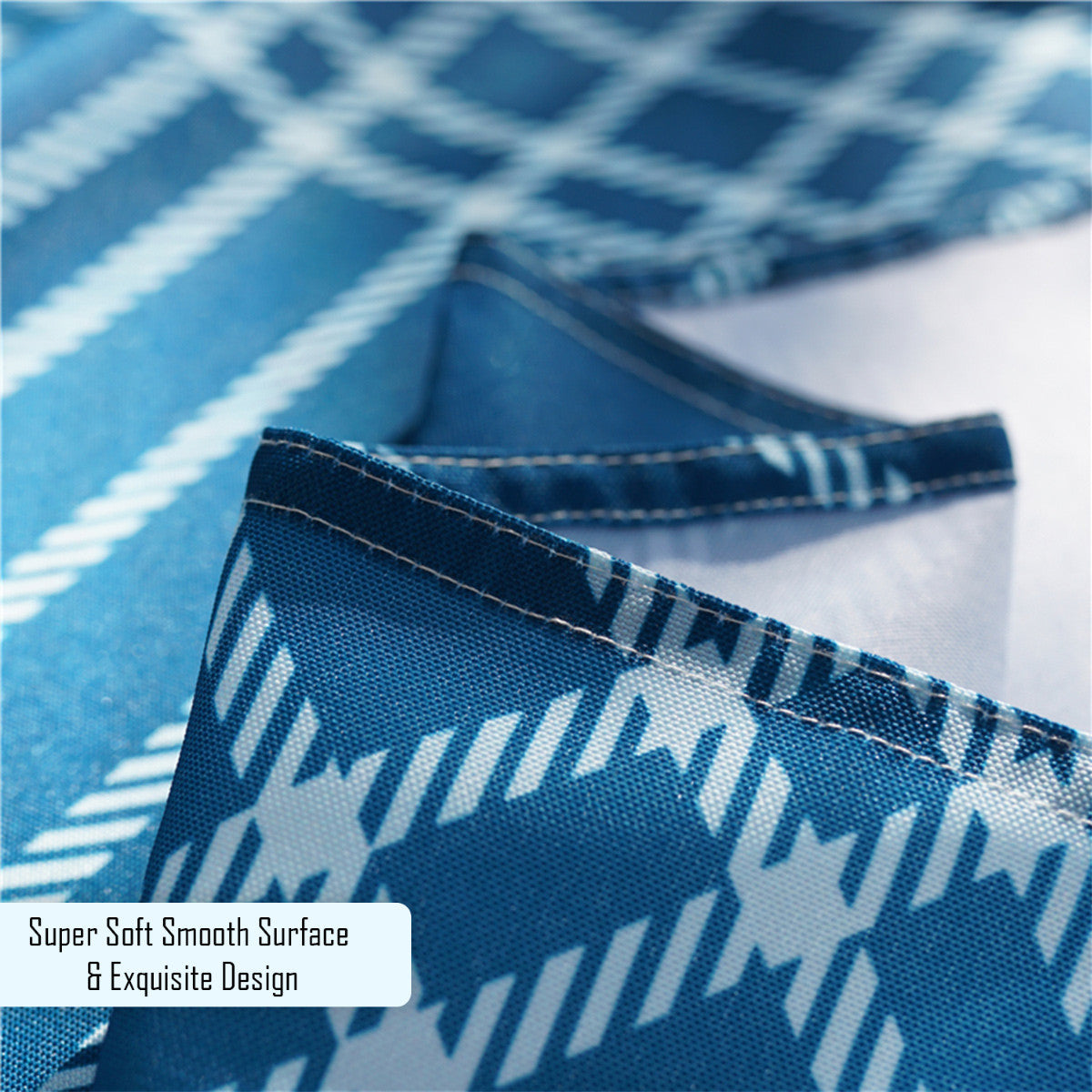 60" x 84" Rectangle Premium Waterproof Polyester Tablecloth - Blue Large Cross Stripes