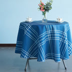 70" Round Premium Waterproof Polyester Tablecloth - Blue Large Cross Stripes