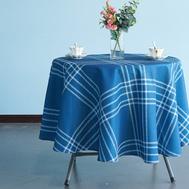 70" Round Premium Waterproof Polyester Tablecloth - Blue Large Cross Stripes