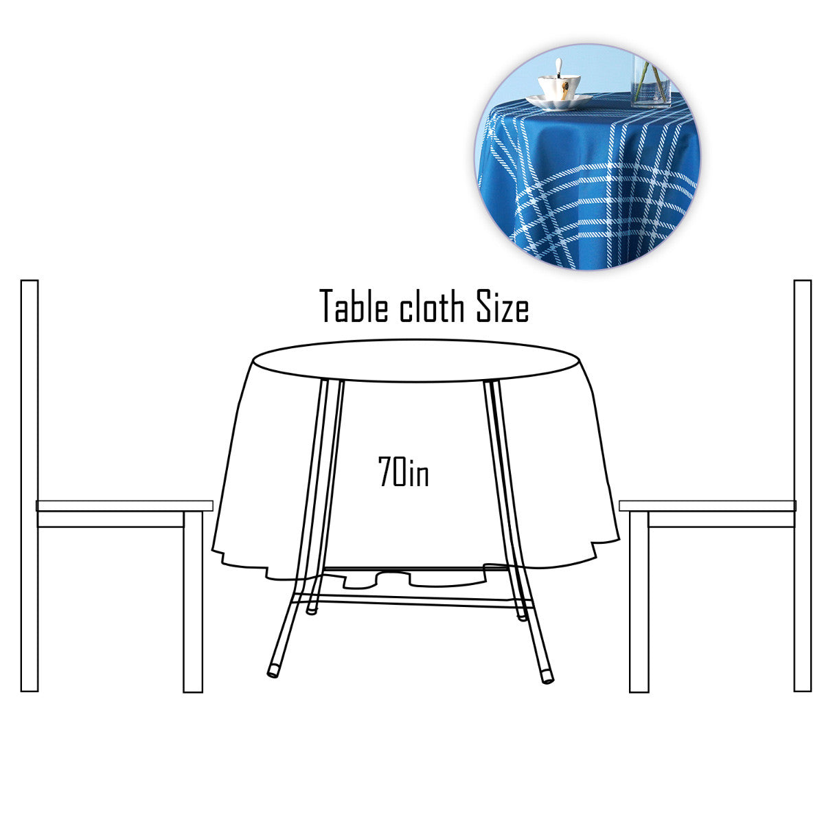 70" Round Premium Waterproof Polyester Tablecloth - Blue Large Cross Stripes