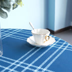 70" Round Premium Waterproof Polyester Tablecloth - Blue Large Cross Stripes
