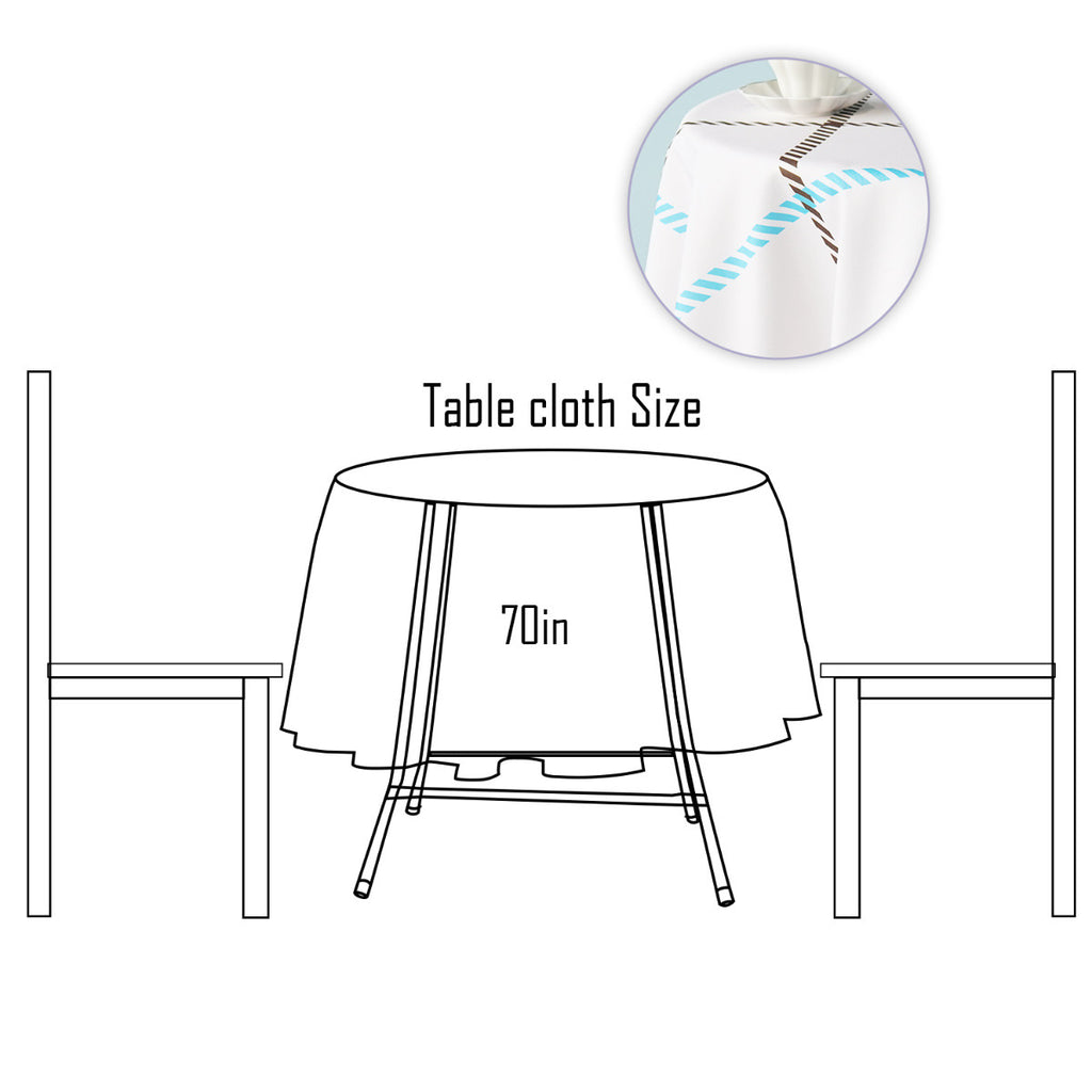 70" Round Premium Waterproof Polyester Tablecloth - Blue & Brown Thin Check on White