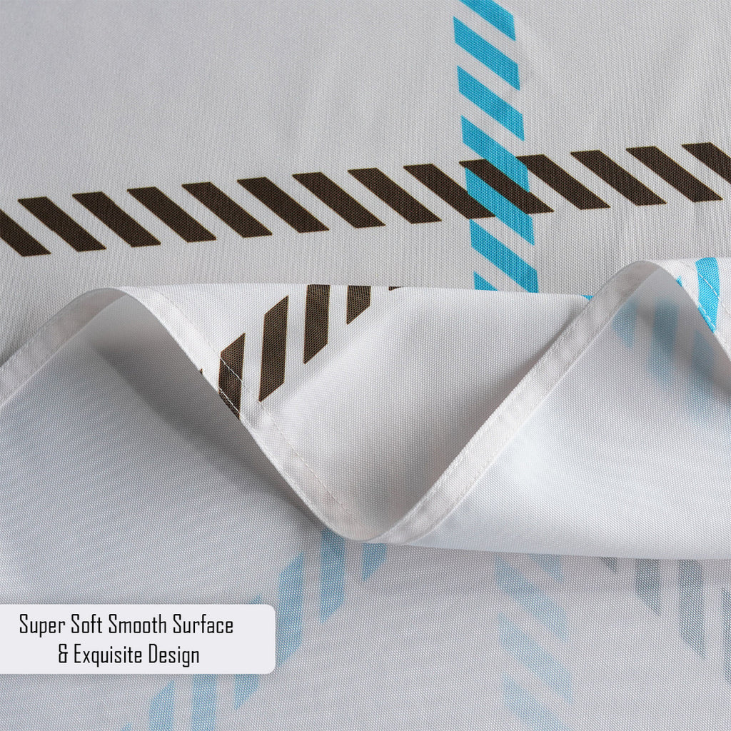 70" Round Premium Waterproof Polyester Tablecloth - Blue & Brown Thin Check on White