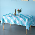 60" x 84" Rectangle Premium Waterproof Polyester Tablecloth - Turquoise Large Gingham