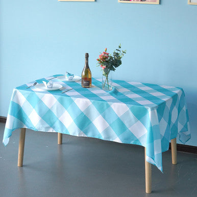 60" x 84" Rectangle Premium Waterproof Polyester Tablecloth - Turquoise Large Gingham