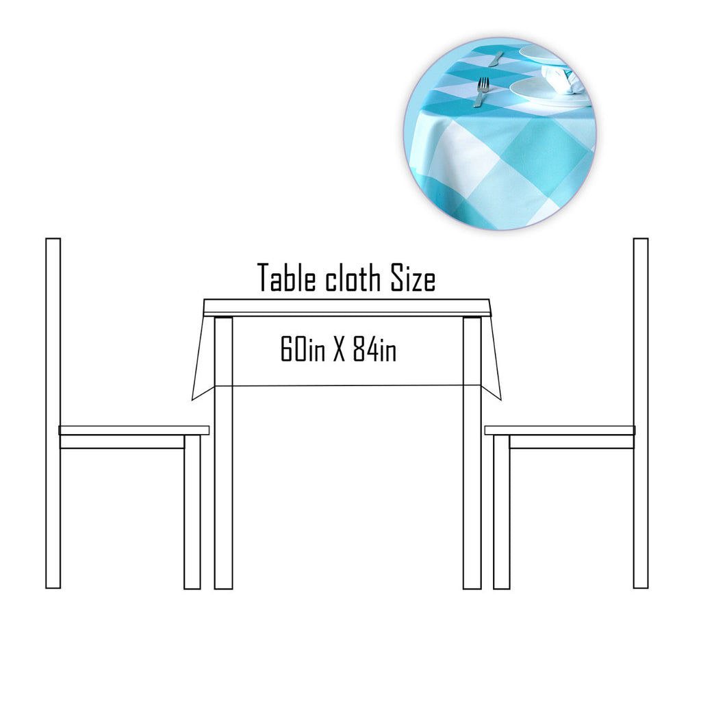 60" x 84" Rectangle Premium Waterproof Polyester Tablecloth - Turquoise Large Gingham