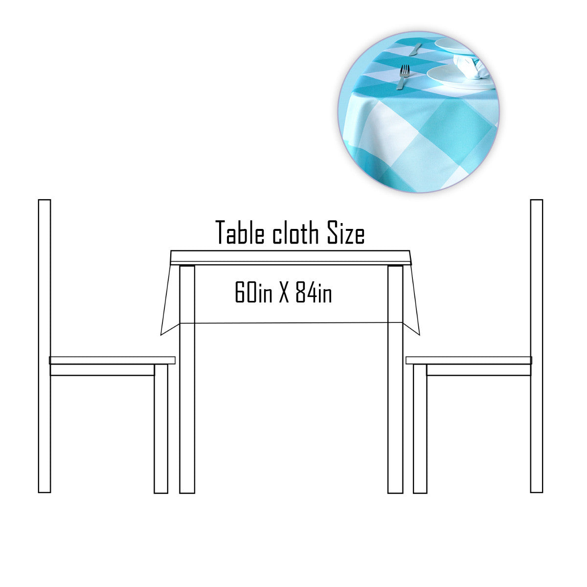 60" x 84" Rectangle Premium Waterproof Polyester Tablecloth - Turquoise Large Gingham
