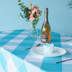 60" x 84" Rectangle Premium Waterproof Polyester Tablecloth - Turquoise Large Gingham