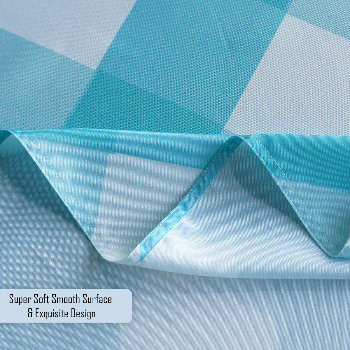 60" x 84" Rectangle Premium Waterproof Polyester Tablecloth - Turquoise Large Gingham
