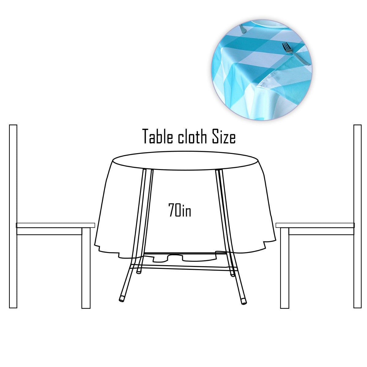 70" Round Premium Waterproof Polyester Tablecloth - Turquoise Large Gingham