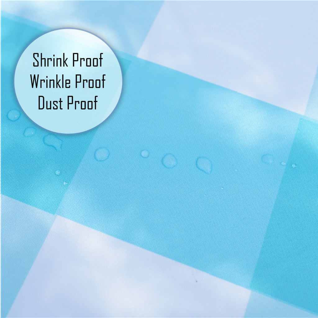70" Round Premium Waterproof Polyester Tablecloth - Turquoise Large Gingham