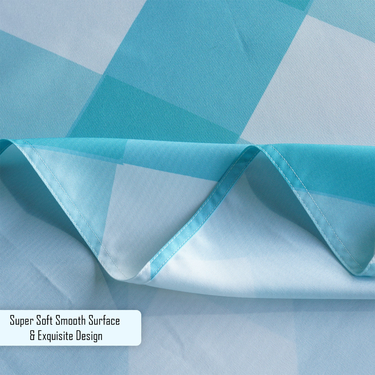 70" Round Premium Waterproof Polyester Tablecloth - Turquoise Large Gingham