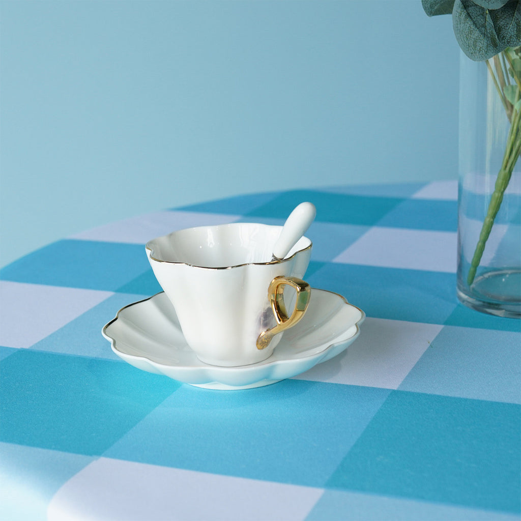 70" Round Premium Waterproof Polyester Tablecloth - Turquoise Large Gingham