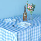 60" x 84" Rectangle Premium Waterproof Polyester Tablecloth - Light Blue & White Gingham