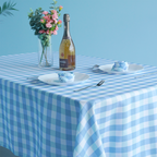 60" x 84" Rectangle Premium Waterproof Polyester Tablecloth - Light Blue & White Gingham
