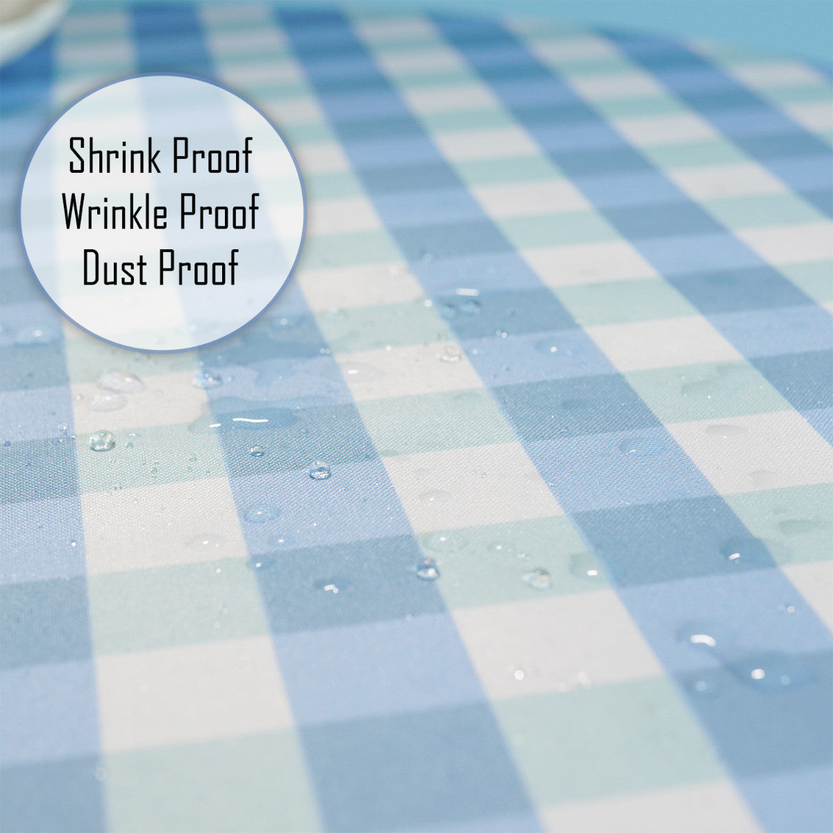 60" x 84" Rectangle Premium Waterproof Polyester Tablecloth - Light Blue & White Gingham