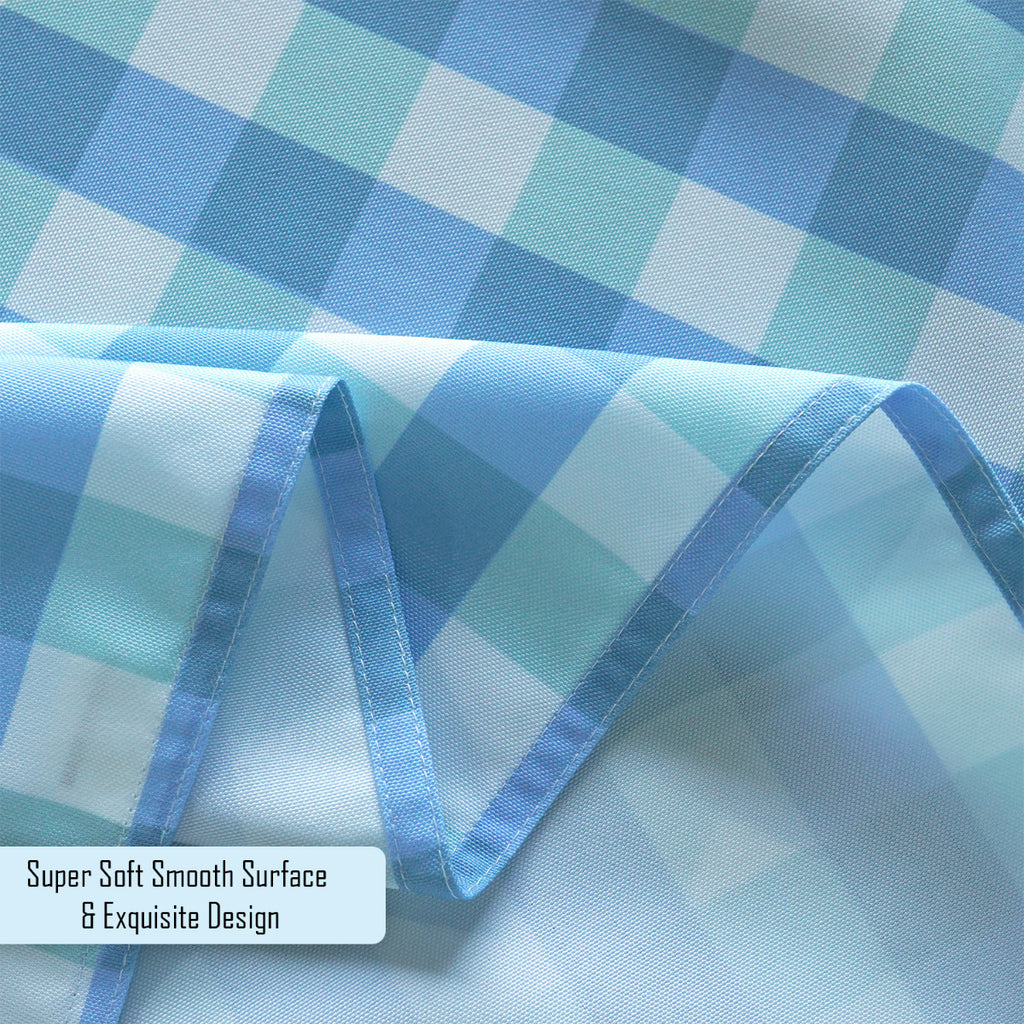 60" x 84" Rectangle Premium Waterproof Polyester Tablecloth - Light Blue & White Gingham