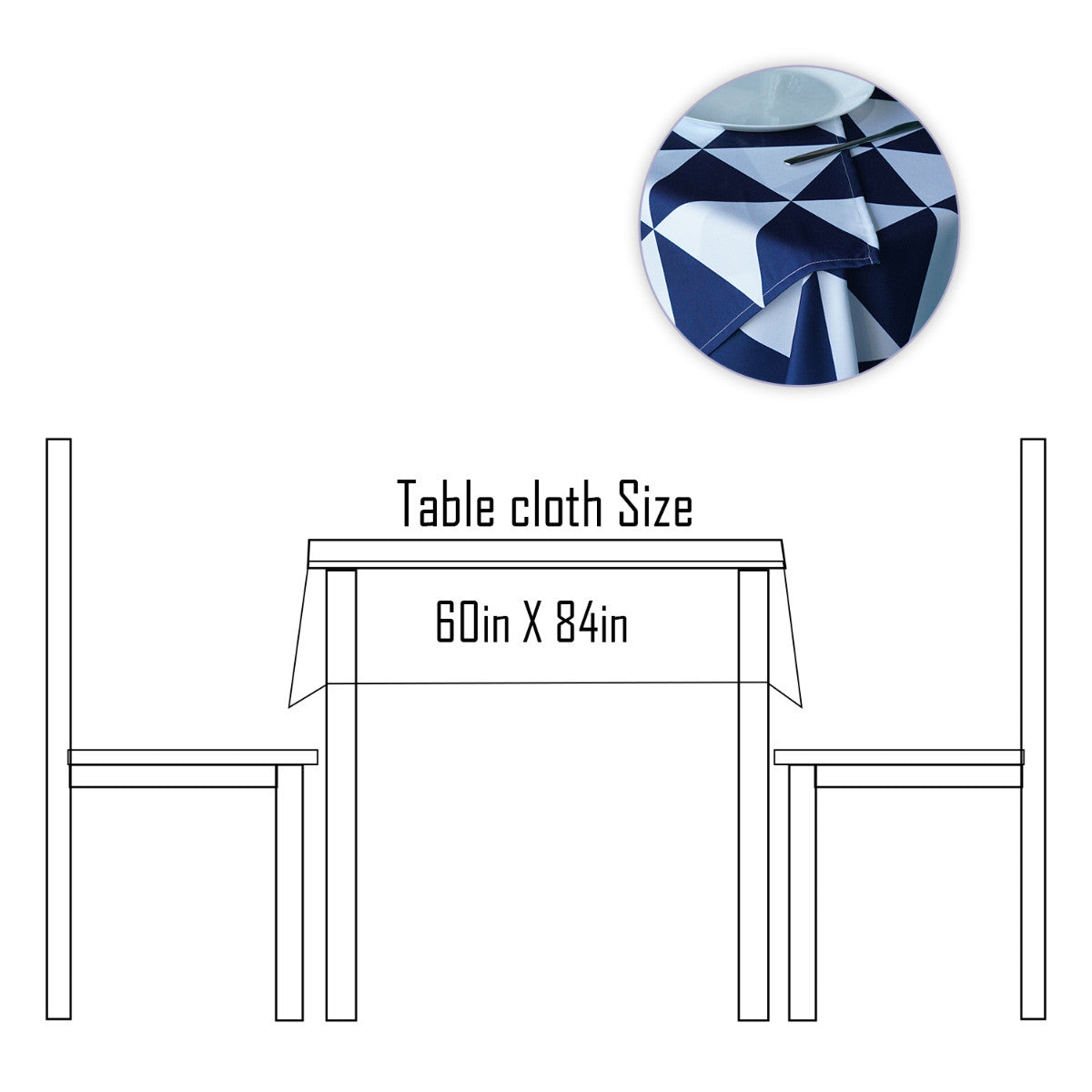 60" x 84" Rectangle Premium Waterproof Polyester Tablecloth - Blue & White Geometric Triangle