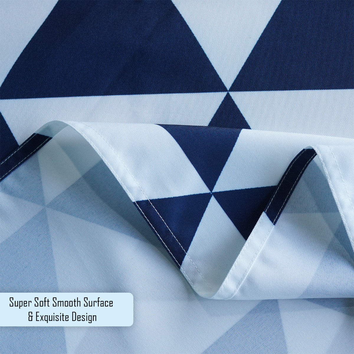 60" x 84" Rectangle Premium Waterproof Polyester Tablecloth - Blue & White Geometric Triangle