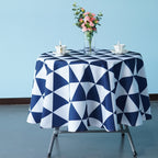 70" Round Premium Waterproof Polyester Tablecloth - Blue & White Geometric Triangle